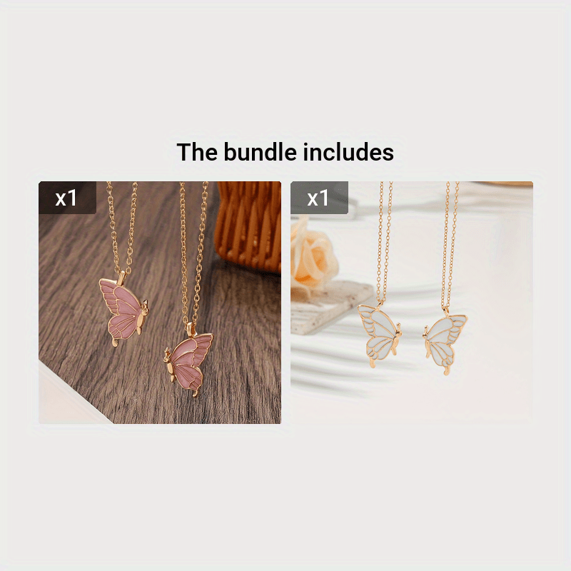 2pc pink color butterfly pendant necklace, adjustable