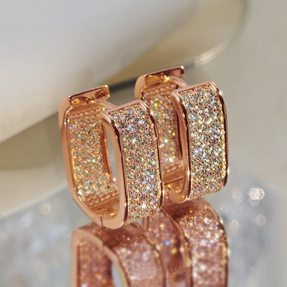 Dainty Paved CZ Hoop Earrings 18k Gold Plated Ear