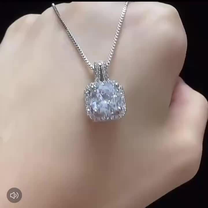 Cuboid Shiny Zirconia Inlaid Stud Earrings & Pendant Necklace & Ring Elegant Luxury Style Delicate Female Gift