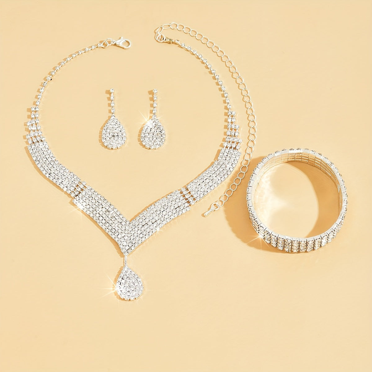 1 Necklace + 1 Pair of Earrings + 1 Bracelet Bridal Jewelry Set