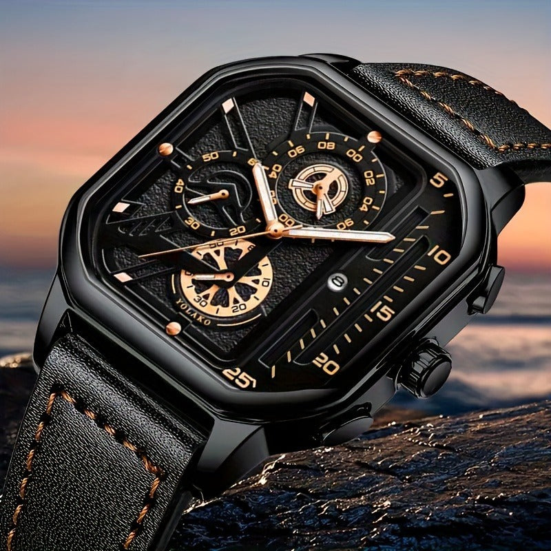 Men's Casual Quartz Watch, Alloy Case, Faux Leather Strap, with Date Function, Electronic Quartz Movement, Battery Powered (Button Battery), Non-Rechargeable