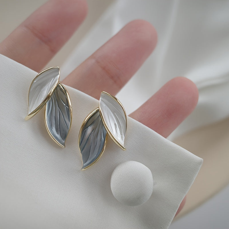 Double Leaf Design Stud Earrings Alloy Jewelry Elegant Simple Style For Women