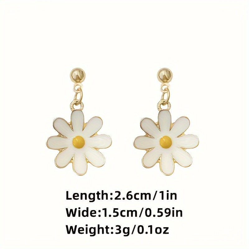 Simple Daisy Flower Drop & Dangle Earrings - Alloy, Iron Ear Needle, No Plating, Fashionable Minimalist Style