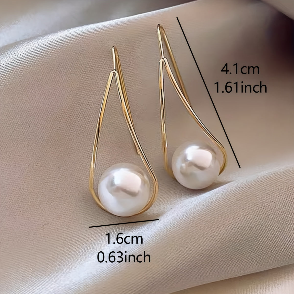 Delicate Geometric Water Drop With Imitation Pearl Design Hoop Earrings Copper Jewelry
