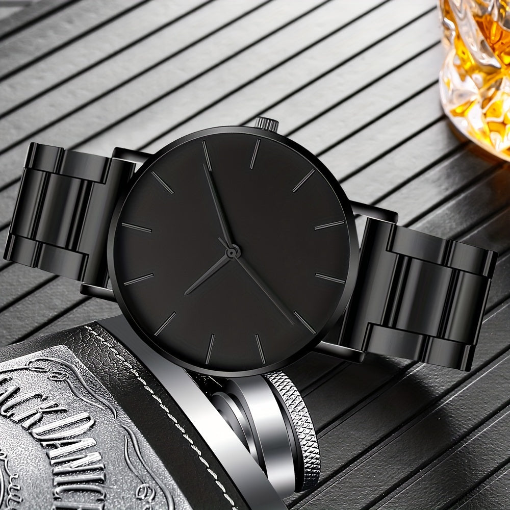 Stylish Men's Stainless Steel Quartz Watch with Classic Round Dial - Precise Movement, Non-Waterproof