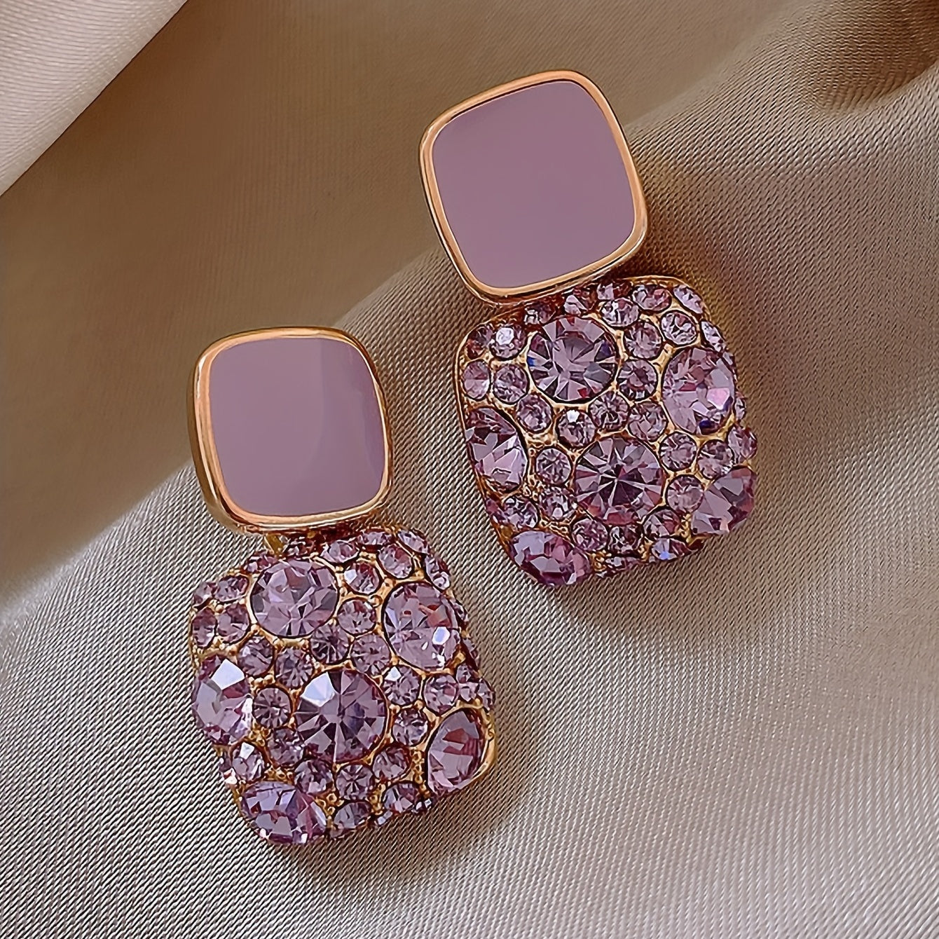Square Shape Full Shiny Rhinestone Earrings.