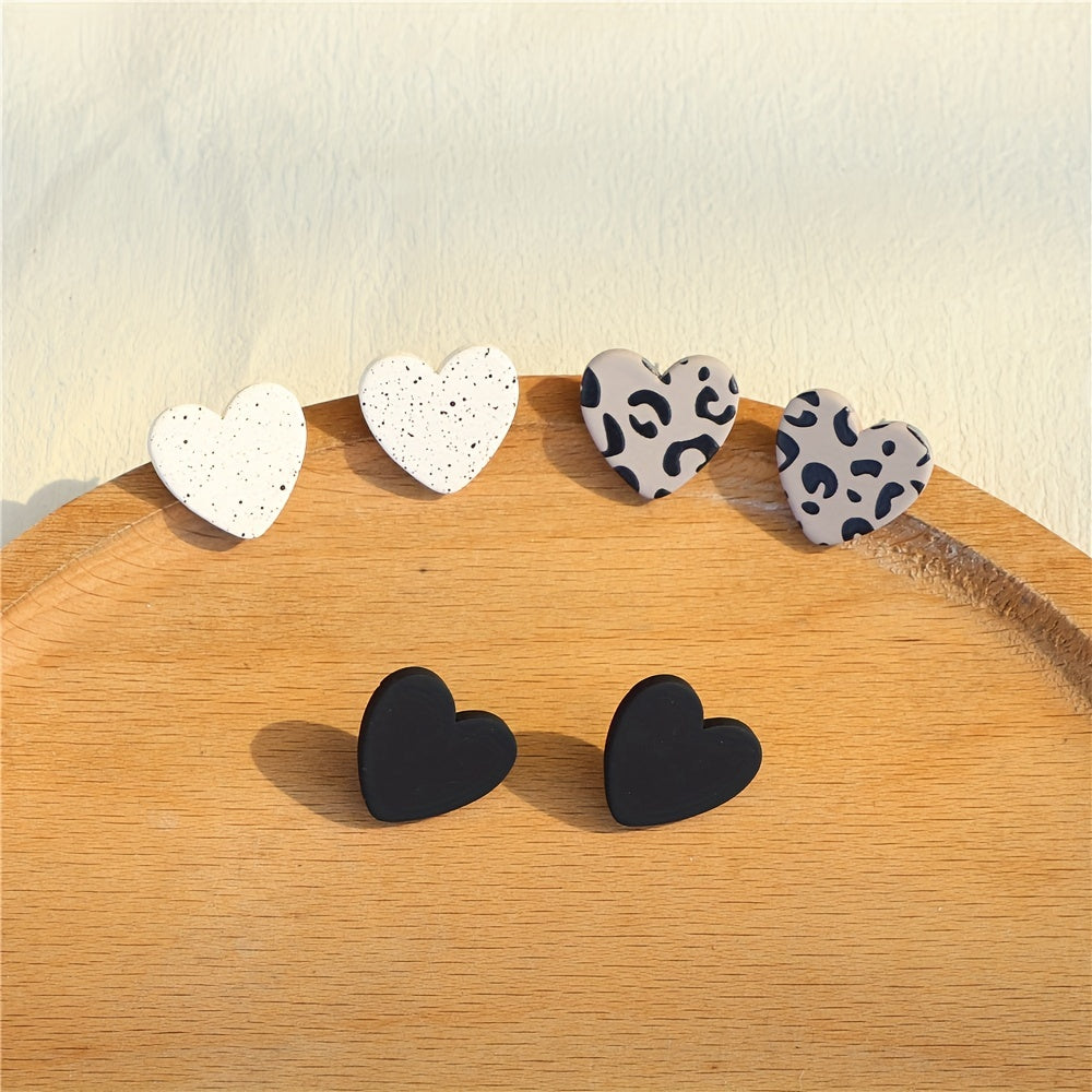 3 Pairs/ Set Heart Shape Stud Earrings Acrylic