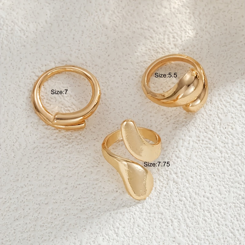 3pcs/set Retro Elegant Fashion Multi-element Wide Face Threaded Geometric Lines Cross Opening Adjustable Exaggerated Ring Sets