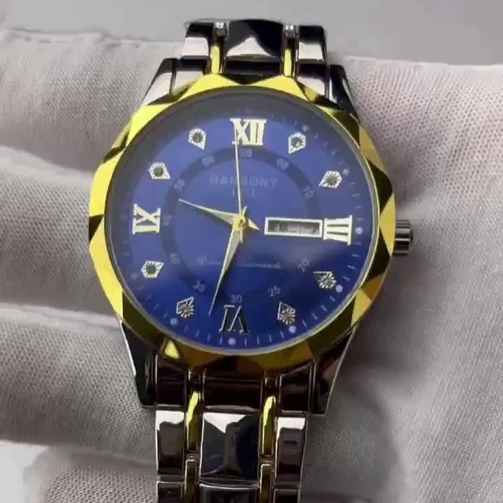 Stainless Steel Strap Men's Roman Numerals Dial Rhinestones Multifunctional Watch