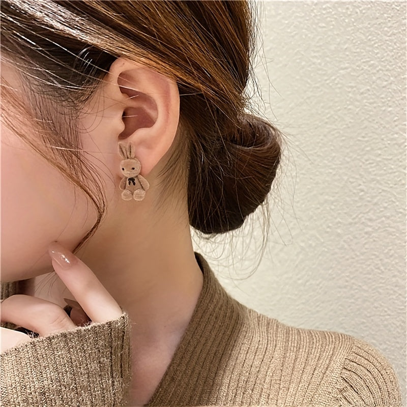 Charming Velvet Rabbit & Bear Stud Earrings