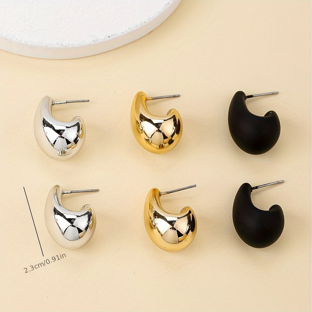 3 Pairs of Fashionable Water Drop Style Earrings Set