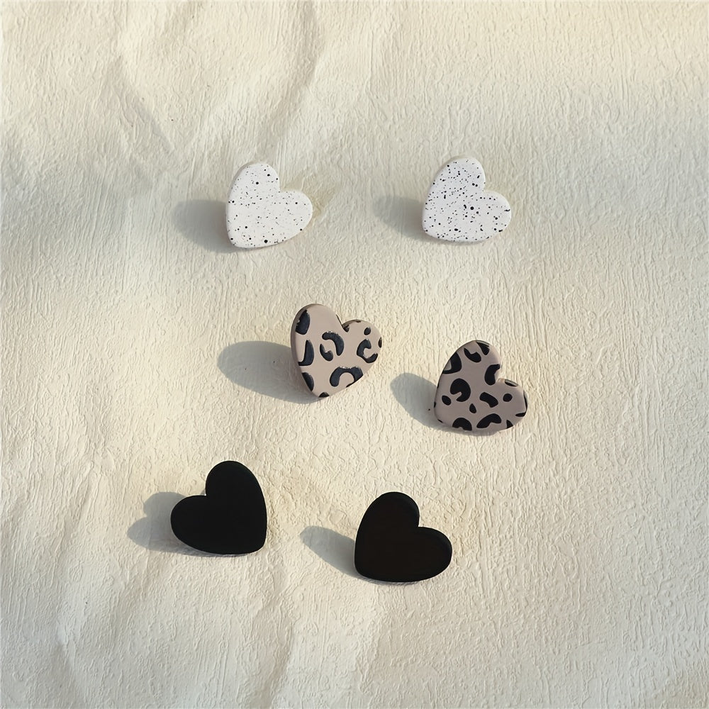 3 Pairs/ Set Heart Shape Stud Earrings Acrylic