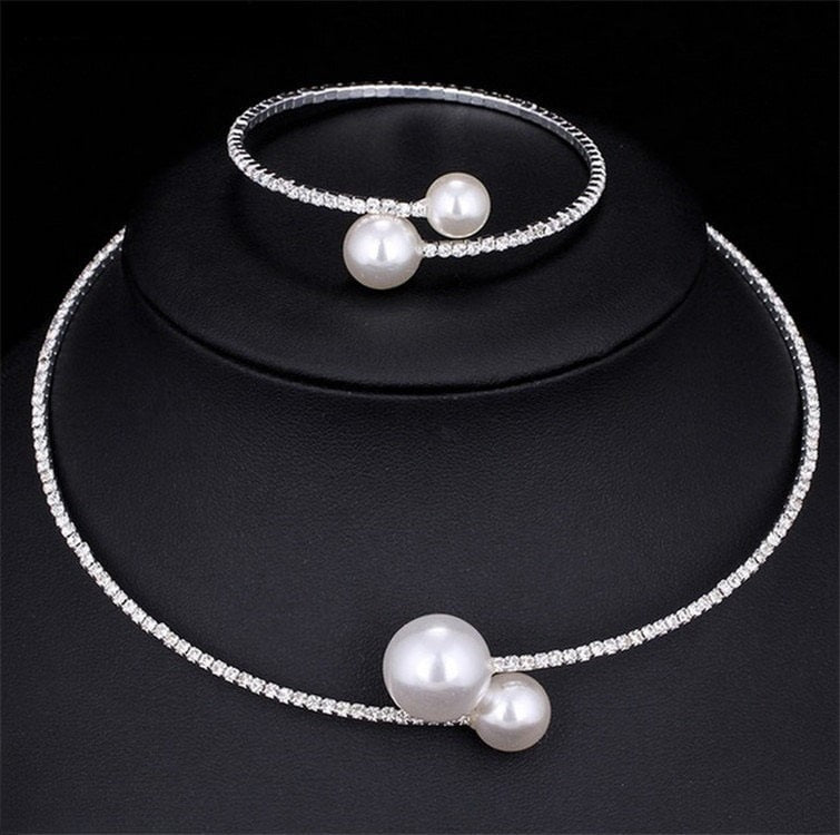 Pearl Necklace With Hand Bracelet
