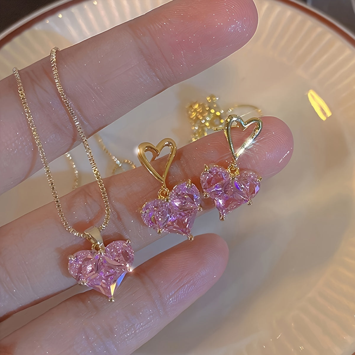 Style Heart Earrings and Necklace Set - Perfect for Everyday Wear and Special Occasions