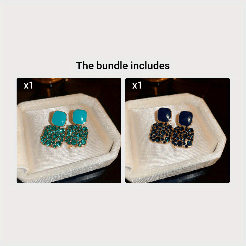 Square Shape Full Shiny Rhinestone Earrings.