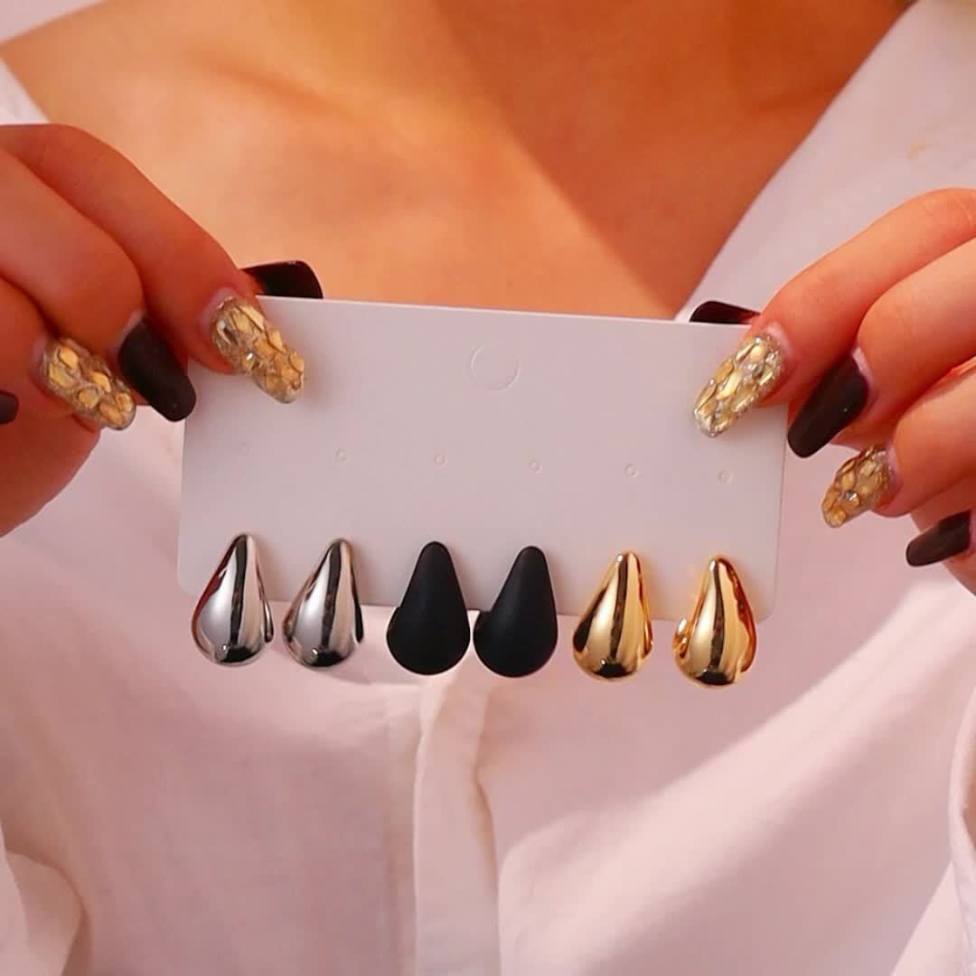 3 Pairs of Fashionable Water Drop Style Earrings Set