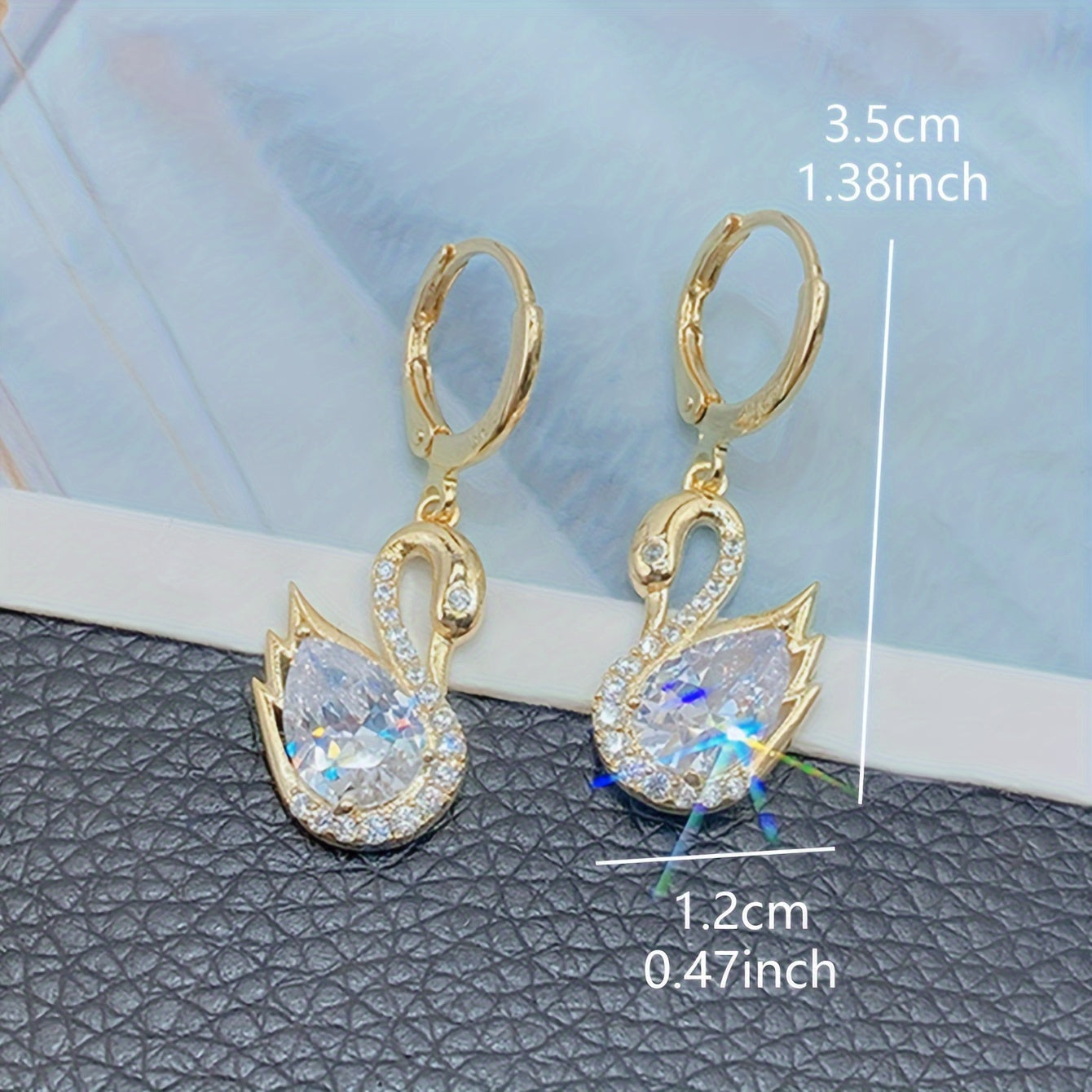 Golden-Tone Swan Dangle Earrings with Sparkling Rhinestones