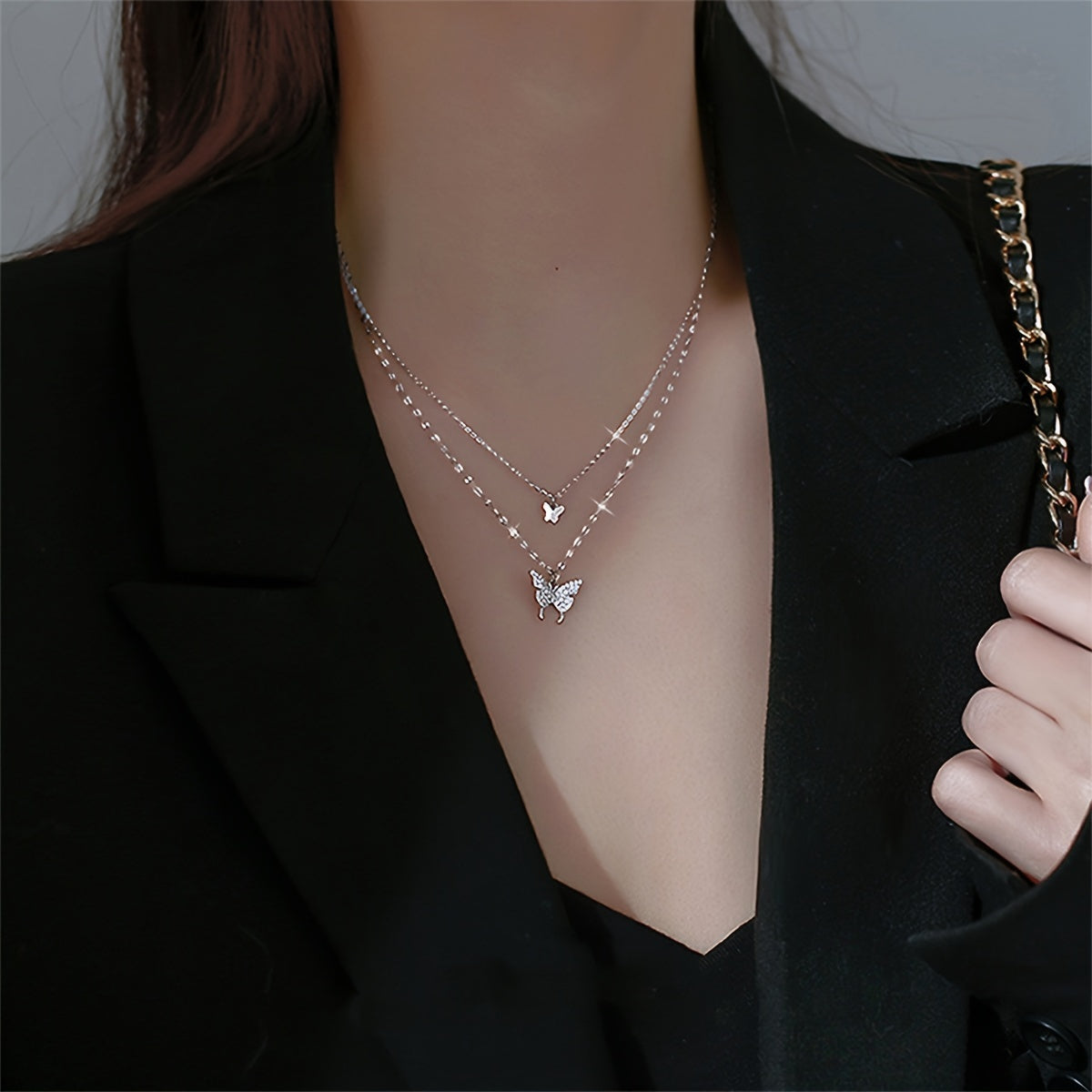Double Layer Butterfly Alloy Necklace
