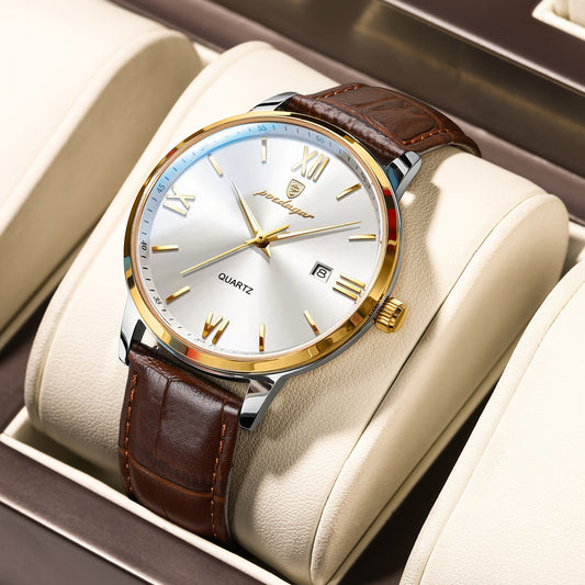 Men's Watch with a Leather Strap,, Luminous, Featuring a Calendar, Suitable for Business And Casual Wear