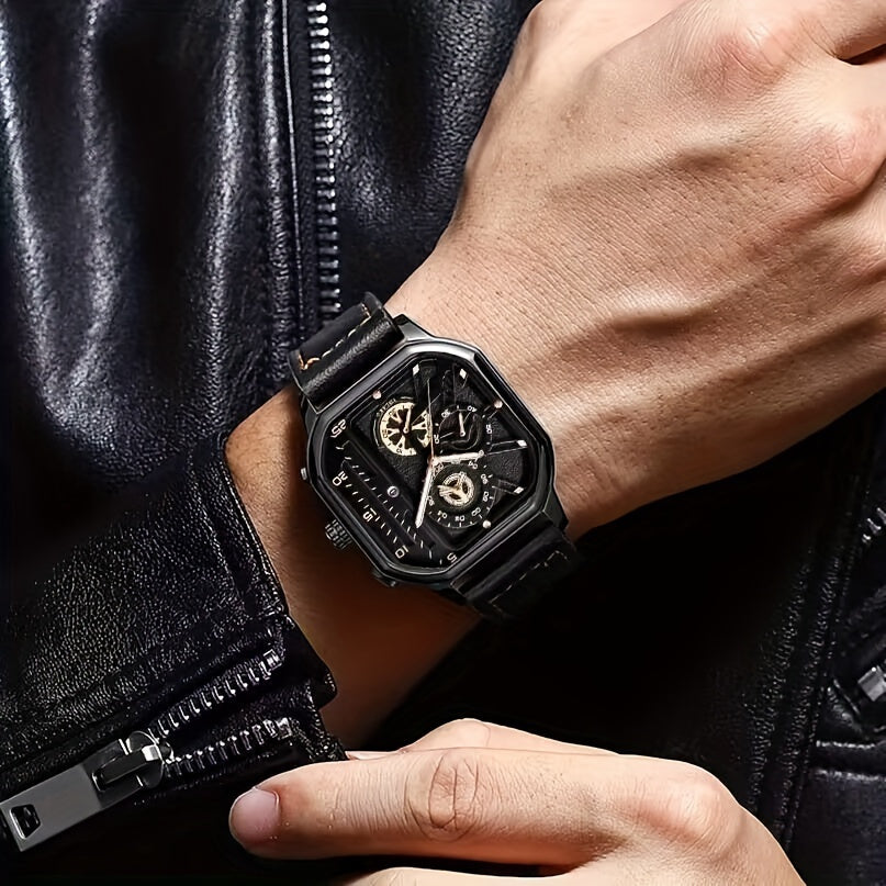 Men's Casual Quartz Watch, Alloy Case, Faux Leather Strap, with Date Function, Electronic Quartz Movement, Battery Powered (Button Battery), Non-Rechargeable