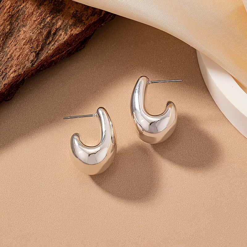 Vintage Elegant C-Shaped Resin Earrings with Stainless Steel