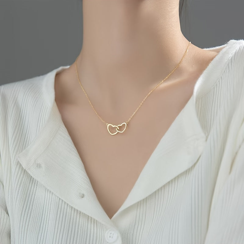 Elegant Simple Style Double Heart Pendant Necklace for Women