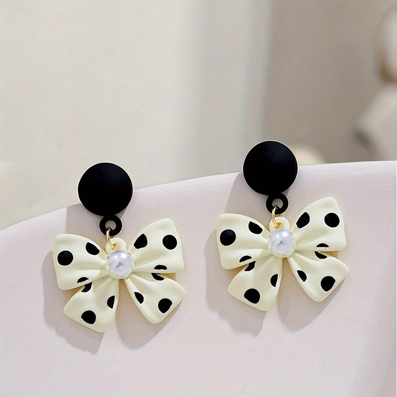 Elegant Polka Dot Faux Pearl Bow Drop Earrings for Women