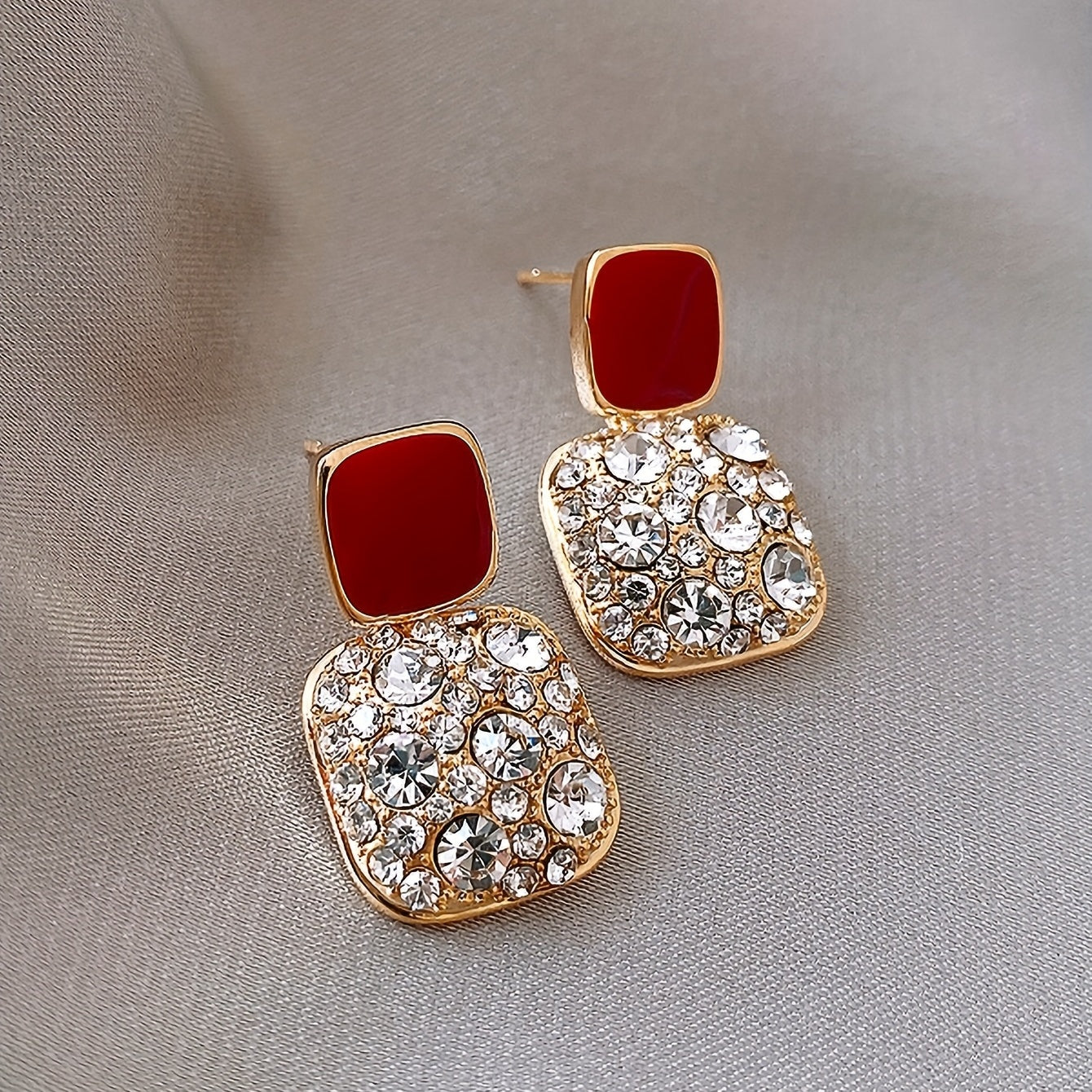 Square Shape Full Shiny Rhinestone Earrings.