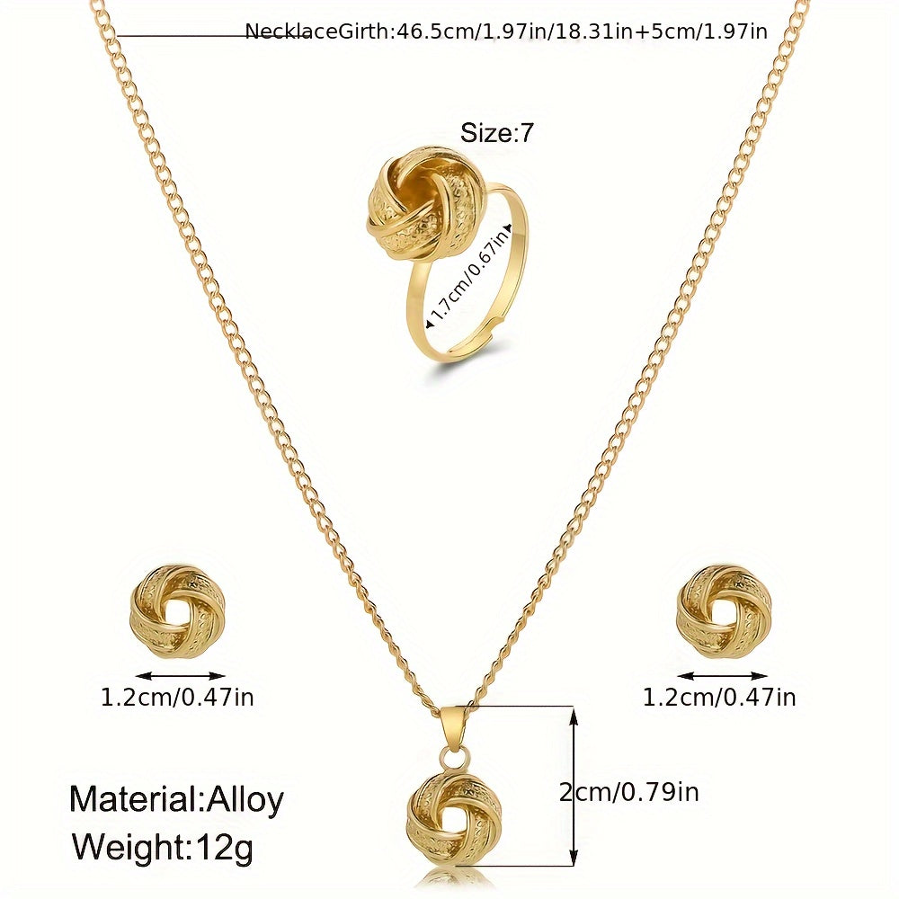 Jewelry Set Vintage Boho Knot Design, Zinc Alloy, Includes Ring, Earrings, Necklace, for Women