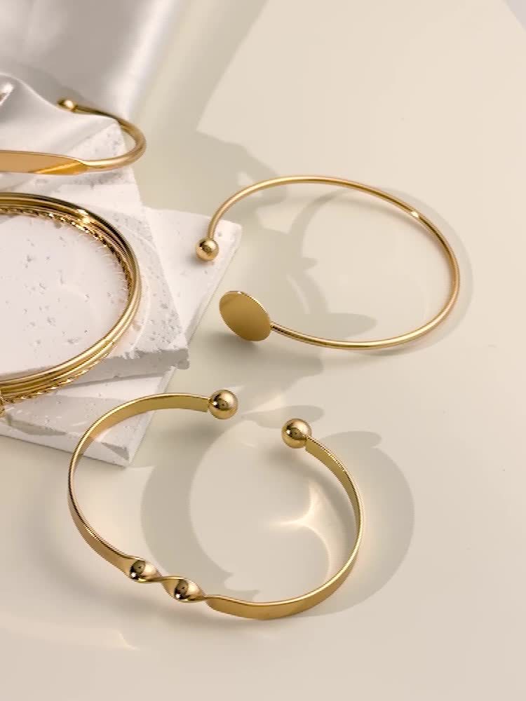 5pcs/set Bangle, Minimalist Geometric Round Glossy Alloy Bangle Bracelet.