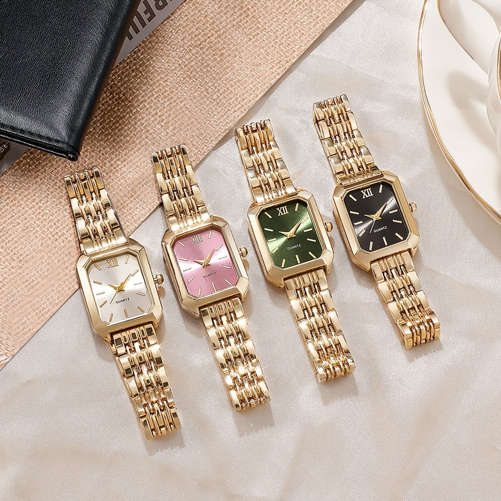 4pcs/1pc Elegant Square Quartz Watch Bracelet