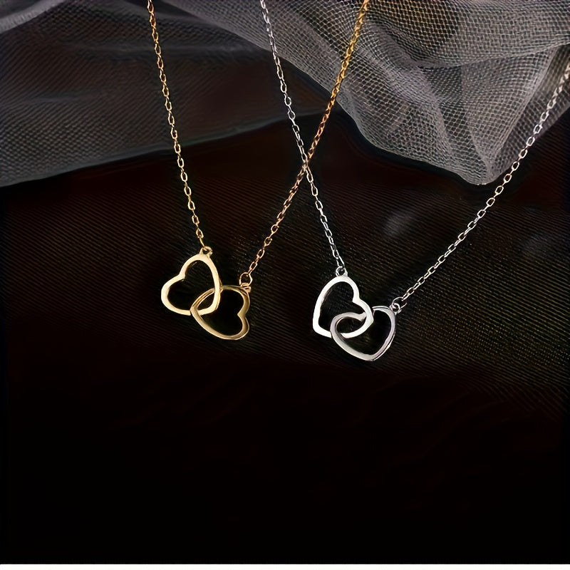 Elegant Simple Style Double Heart Pendant Necklace for Women