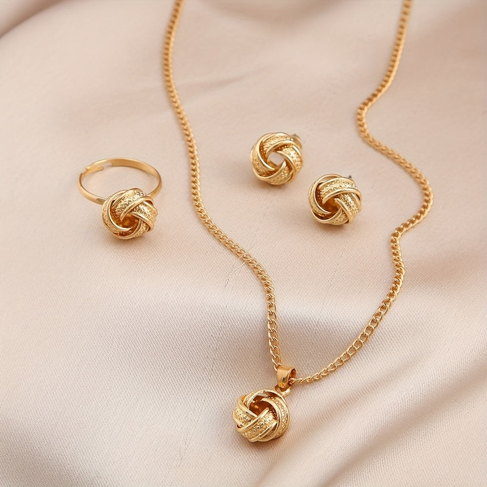 Jewelry Set Vintage Boho Knot Design, Zinc Alloy, Includes Ring, Earrings, Necklace, for Women