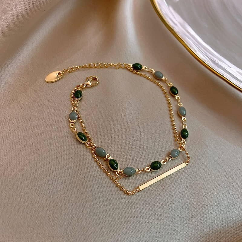Oval Beads Pillar Doted Chain Bracelet