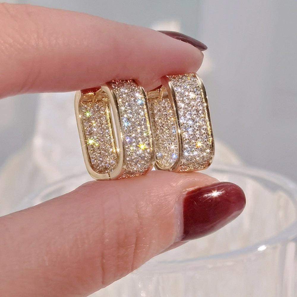 Dainty Paved CZ Hoop Earrings 18k Gold Plated Ear