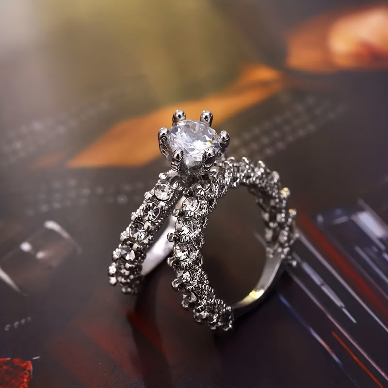 2pcs/set of classic luxury engagement proposal bride set wedding rings, set with exquisite crystal imitation Zirconia