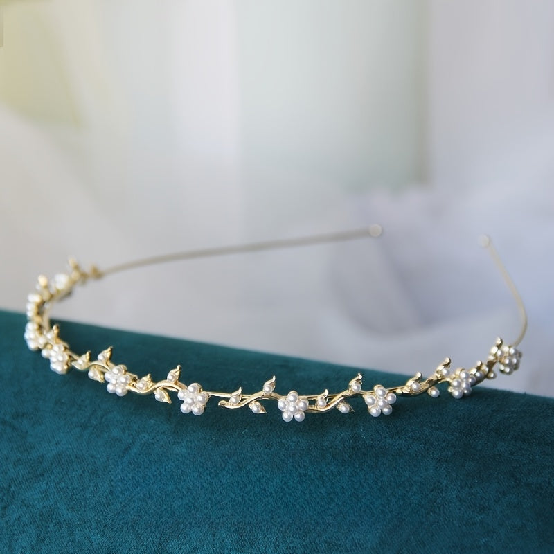 Elegant Alloy Headband with Faux Pearls, Flowers & Rhinestones - Chic Hair Accessory for Women