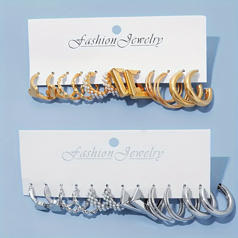 6 Pairs Set Of Tiny Delicate Hoop Earrings With Creative Heart