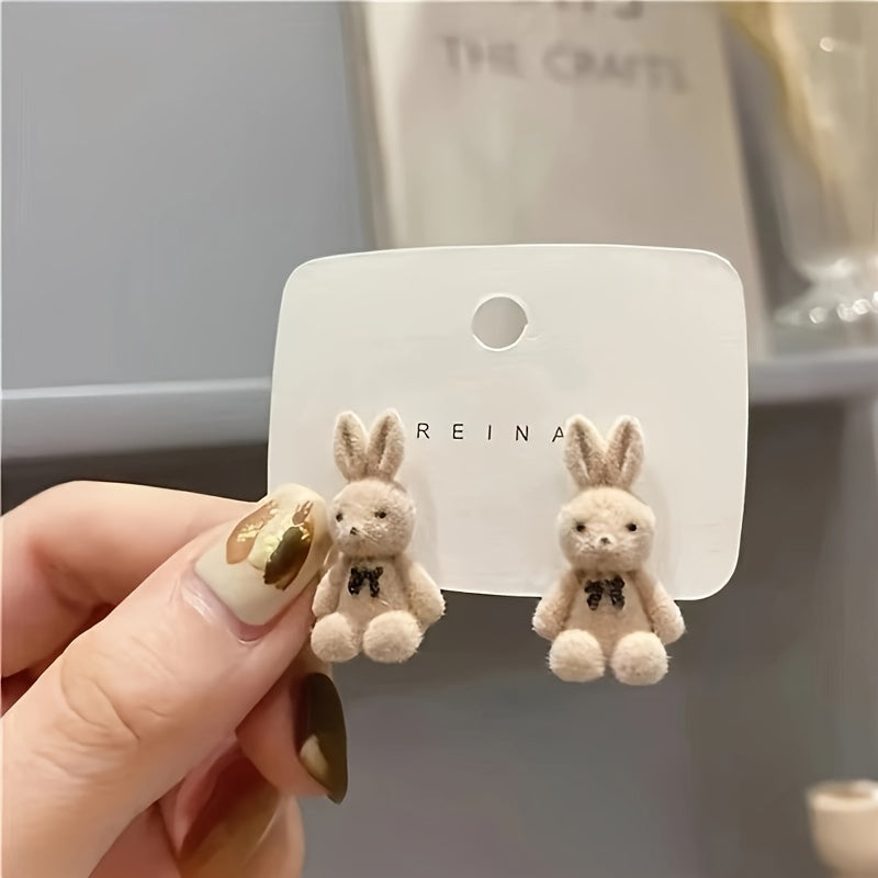 Charming Velvet Rabbit & Bear Stud Earrings