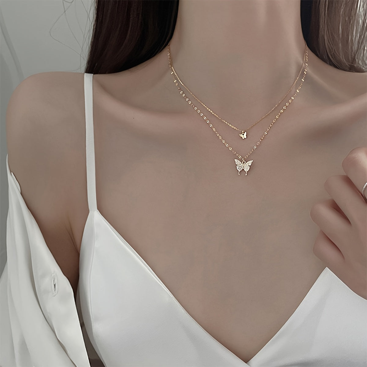 Double Layer Butterfly Alloy Necklace