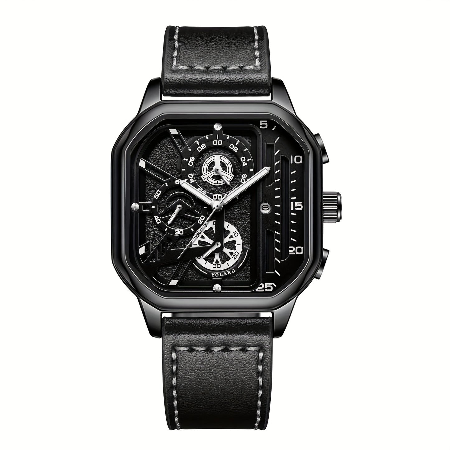 Men's Casual Quartz Watch, Alloy Case, Faux Leather Strap, with Date Function, Electronic Quartz Movement, Battery Powered (Button Battery), Non-Rechargeable