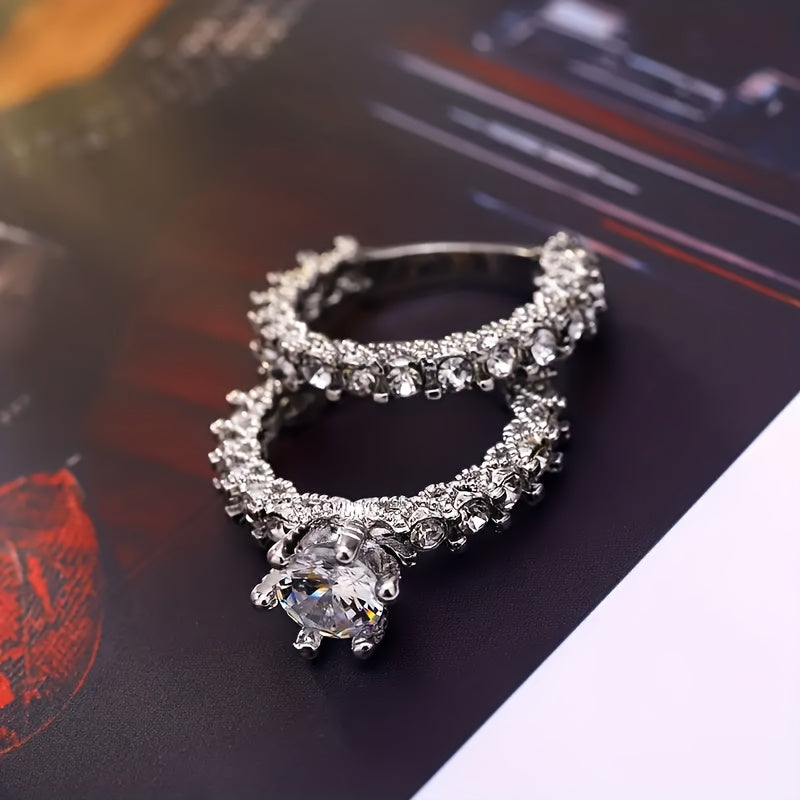 2pcs/set of classic luxury engagement proposal bride set wedding rings, set with exquisite crystal imitation Zirconia