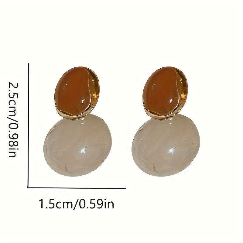 Elegant Zinc Alloy Drop Earrings with Coffee Color Oil Button Design