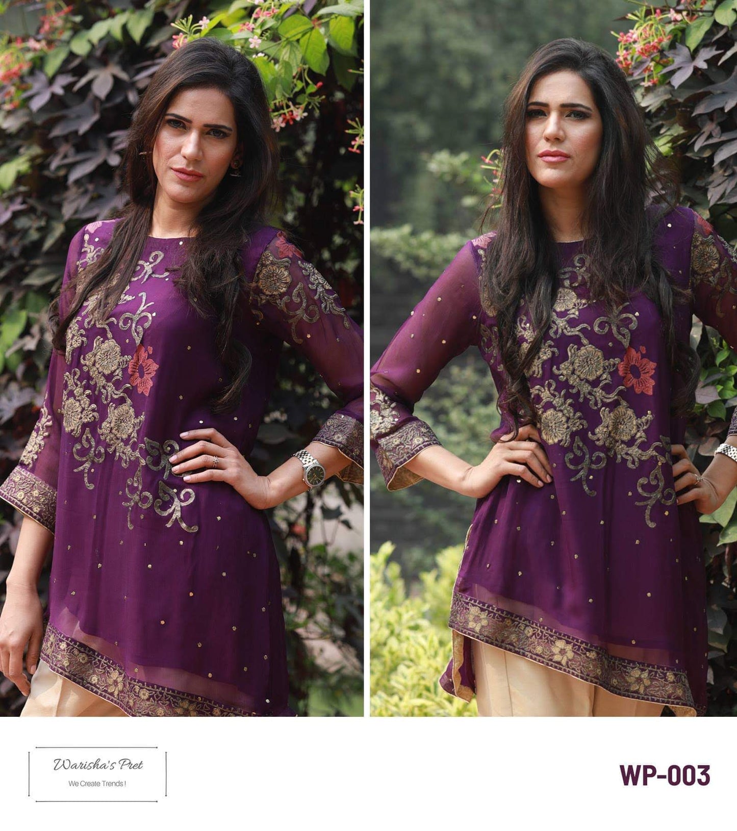 Embossed Block-printed Plum Peplum