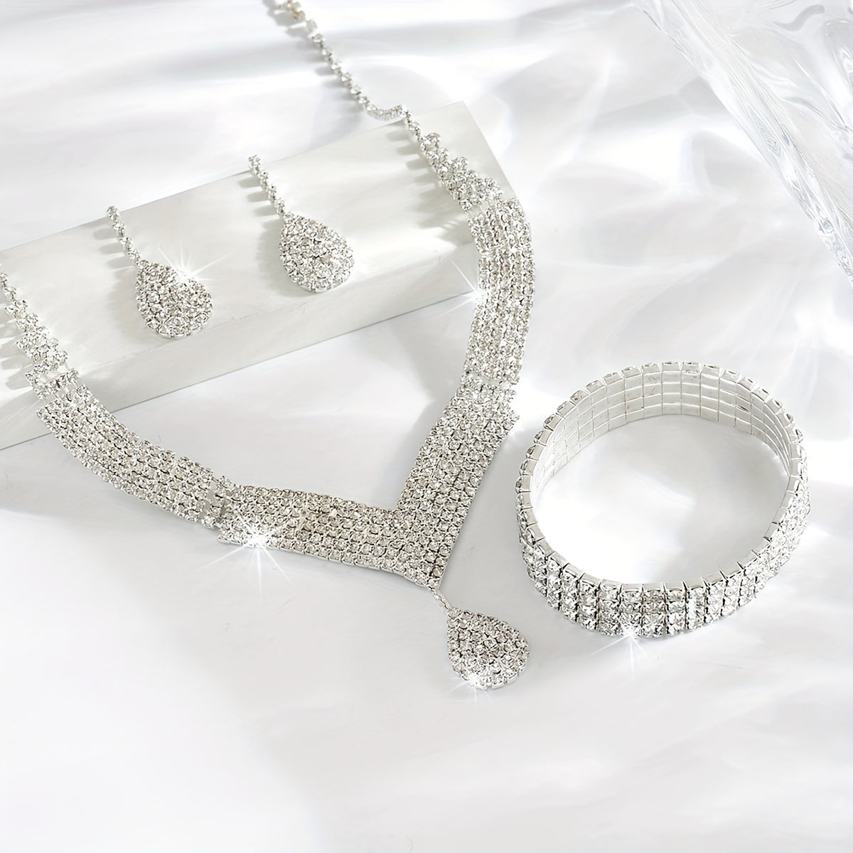 1 Necklace + 1 Pair of Earrings + 1 Bracelet Bridal Jewelry Set