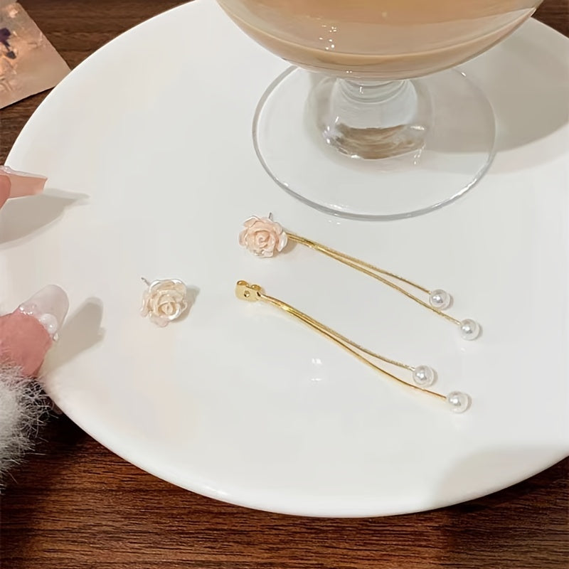 Camellia Tassel Stud Earrings Female Elegant Beautiful Fairy Style Light Luxury Pearl Earrings