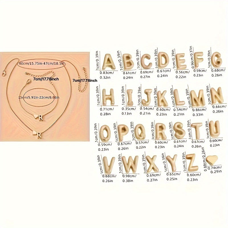 Set of Small Peach Heart Letter Necklace and Bracelet for Women