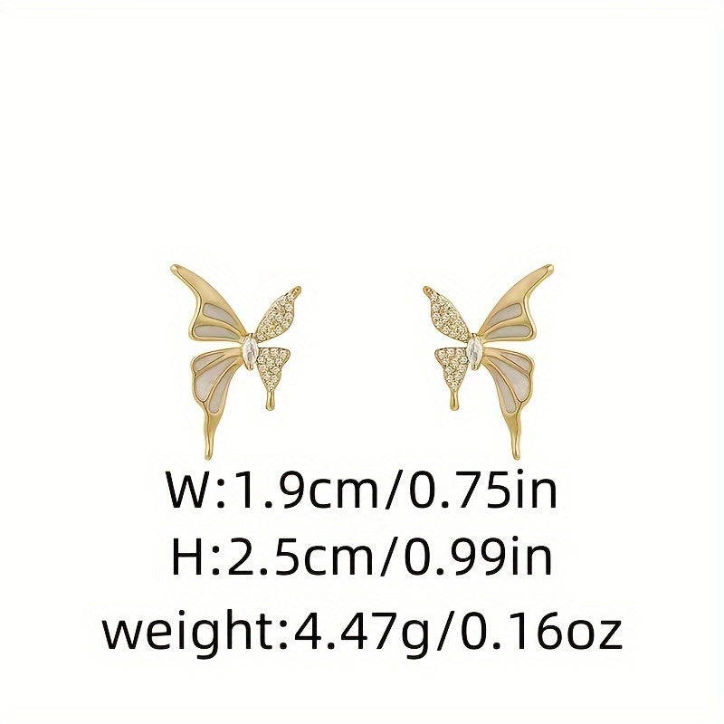 Butterfly Stud Earrings, Sweet Petite Wings With Rhinestones, Fashionable Simple Korean Style