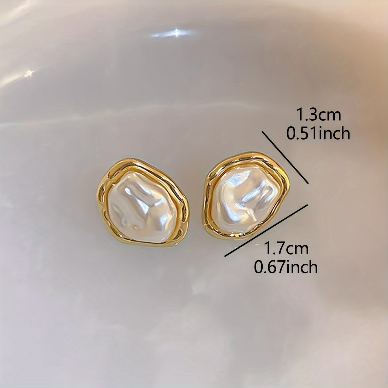 Chic Irregular Oval Imitation Pearl Stud Earrings for Women - Vintage Elegant Style, Golden-Tone Zinc Alloy, Stainless Steel Posts, Perfect for Daily Wear, Sophisticated Jewelry|Luxury Feel Earrings|Faux Pearl Earrings, Vintage Earrings