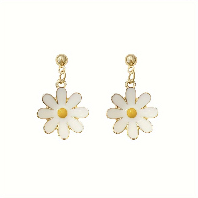 Simple Daisy Flower Drop & Dangle Earrings - Alloy, Iron Ear Needle, No Plating, Fashionable Minimalist Style